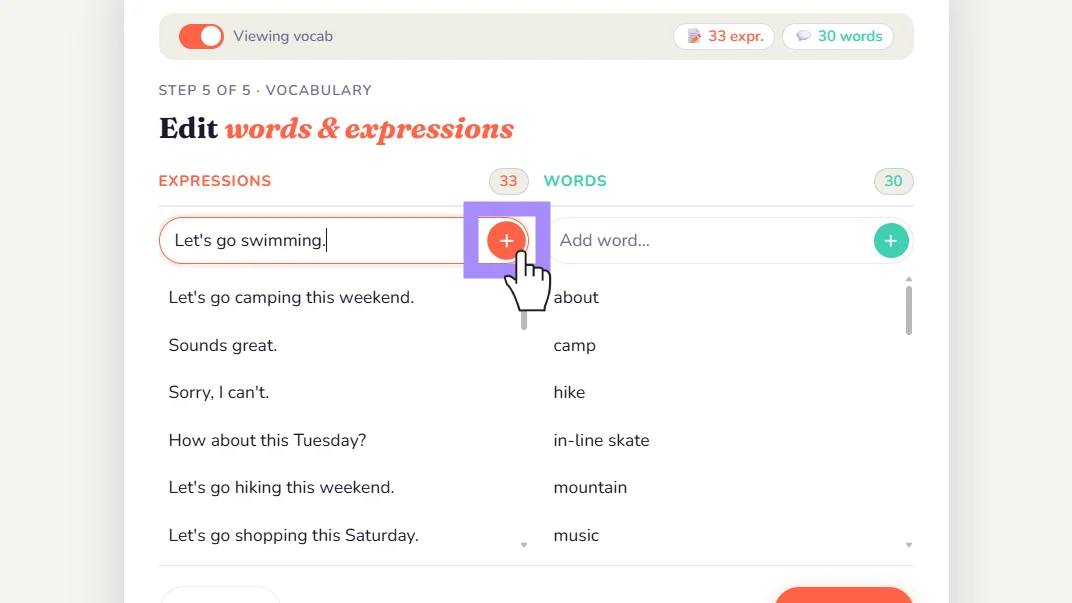 Add words and expressions