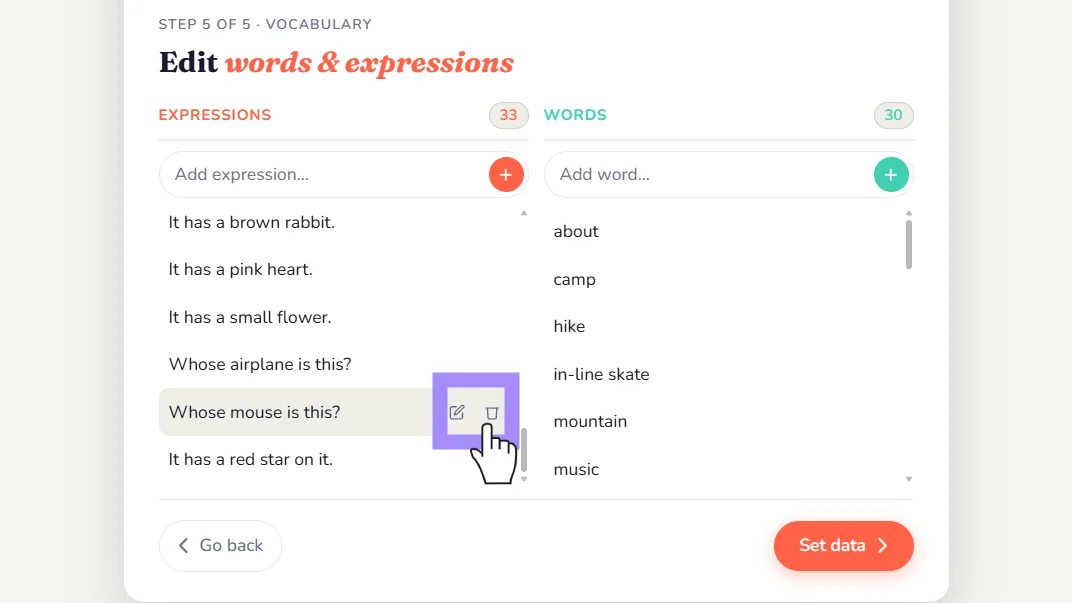 Edit or remove items